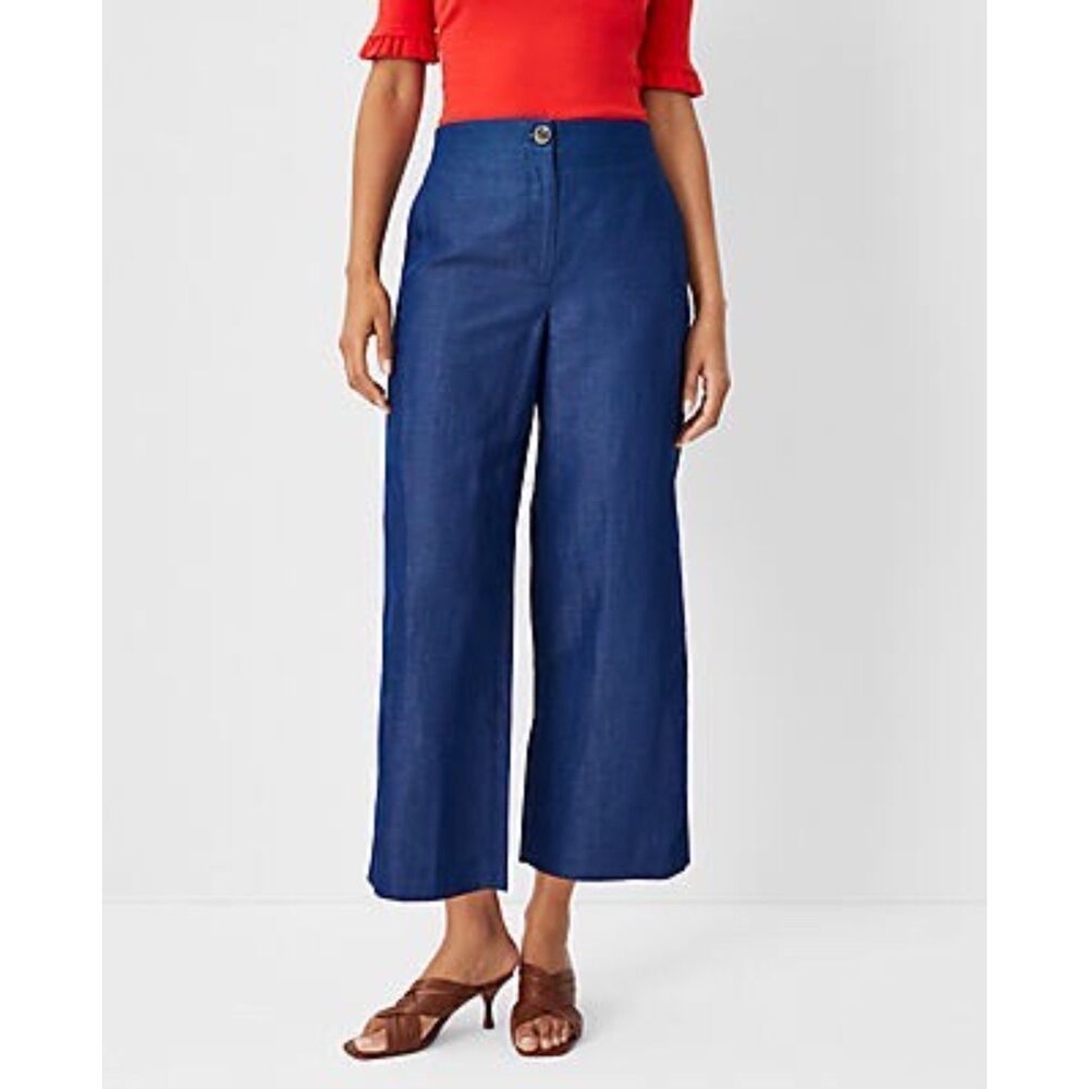 Ann Taylor Wide Leg Crop Blue Chambray High Rise Size 16P